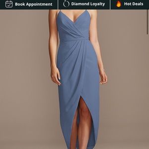 Steel Blue Tulip Hem Chiffon Midi Bridesmaid Dress